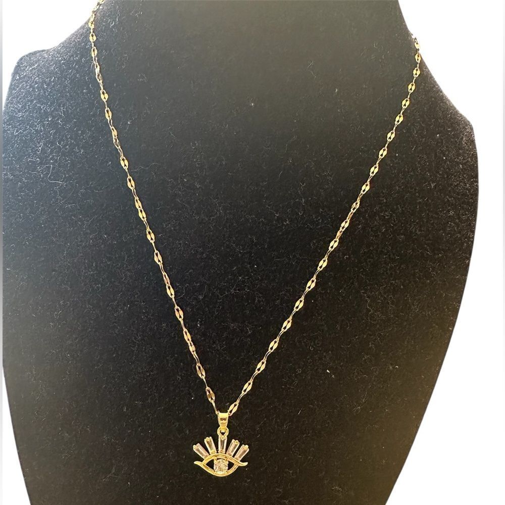 Gold over Stainless Steel Evil Eye Pendant Necklace.